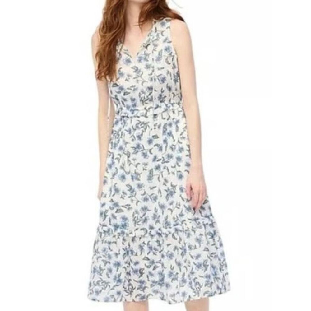J.Crew White Blue Floral Ruffled Midi Dress Size 2